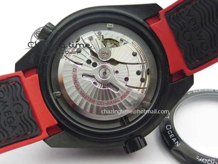 1225 SoftTouch Planet Ocean GMT 45mm DLC Red JHF Best Edition Black Dial On Rubber Strap A 8200